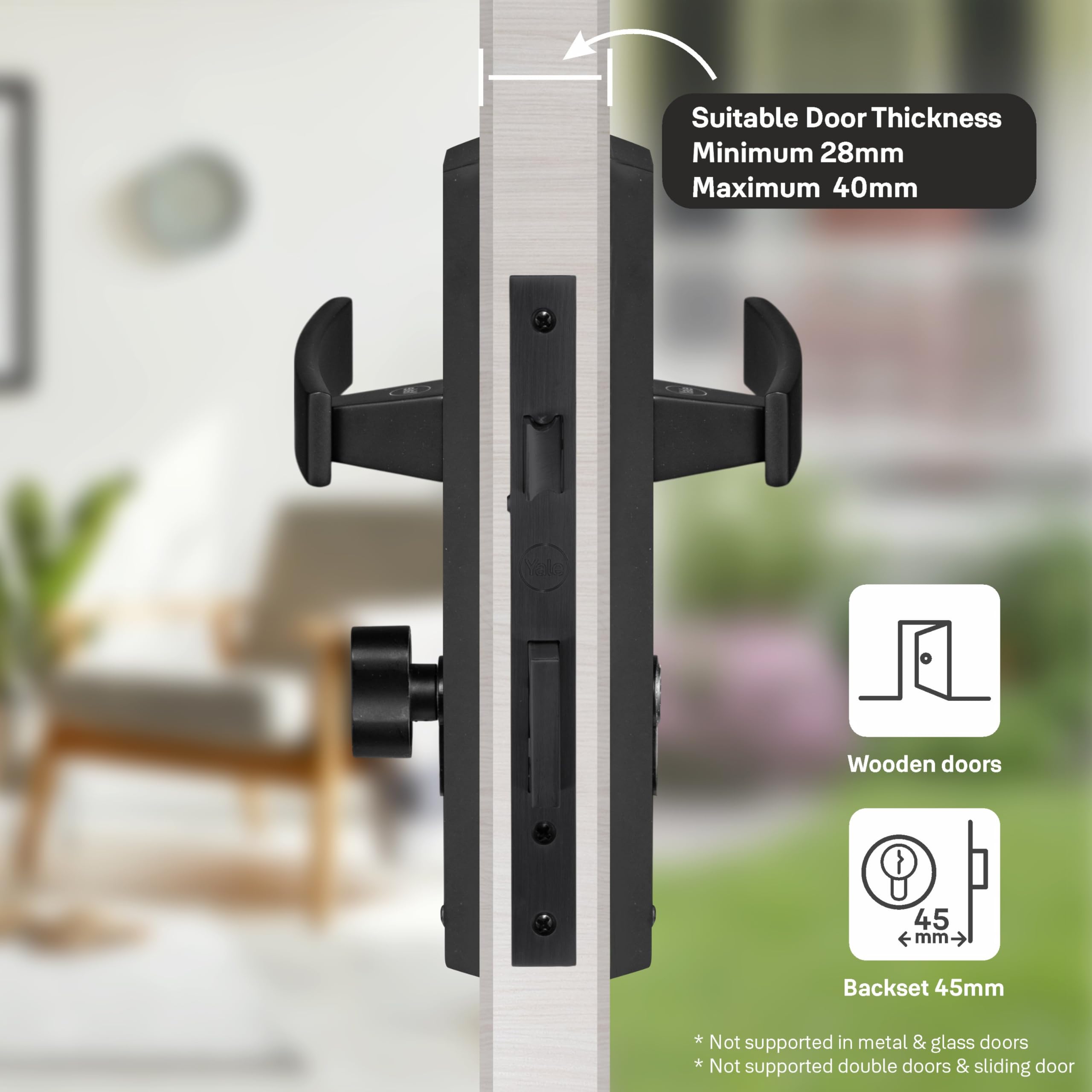 Yale YECM-405-8P-TT-BM Mortise Door Lock for Bedroom/Home/Office/Hotel Suitable for Left/Right Handed Doors, Handle Set Comes with 8" Backplate Thumb Turn, 3 Keys Cylinder and Lock Body (Black Matt) — Amazon image 6