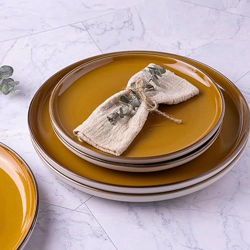 Miniatura 9 de GBHOME Juego de vajilla de cerámica, juego de vajilla de cerámica de 12 piezas, juego de platos y cuencos, apto para lavavajillas y microondas