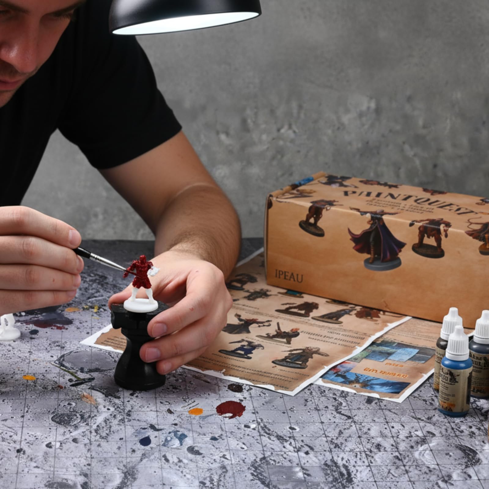Kit Pintura Miniaturas DND-Set Inicio 22 Pinturas Agua Principiantes Incl Oro/Plata Metálicos Sombras y Primer Figuras DND War Hammer40K Regalo Ideal 7 Figuras Aventuras TTRPG