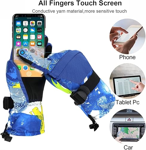 Miniatura 3 de 7-mi Guantes de invierno para niños, guantes de nieve para niños, snowboard, impermeables, forrados, de cuero, para niños y niñas