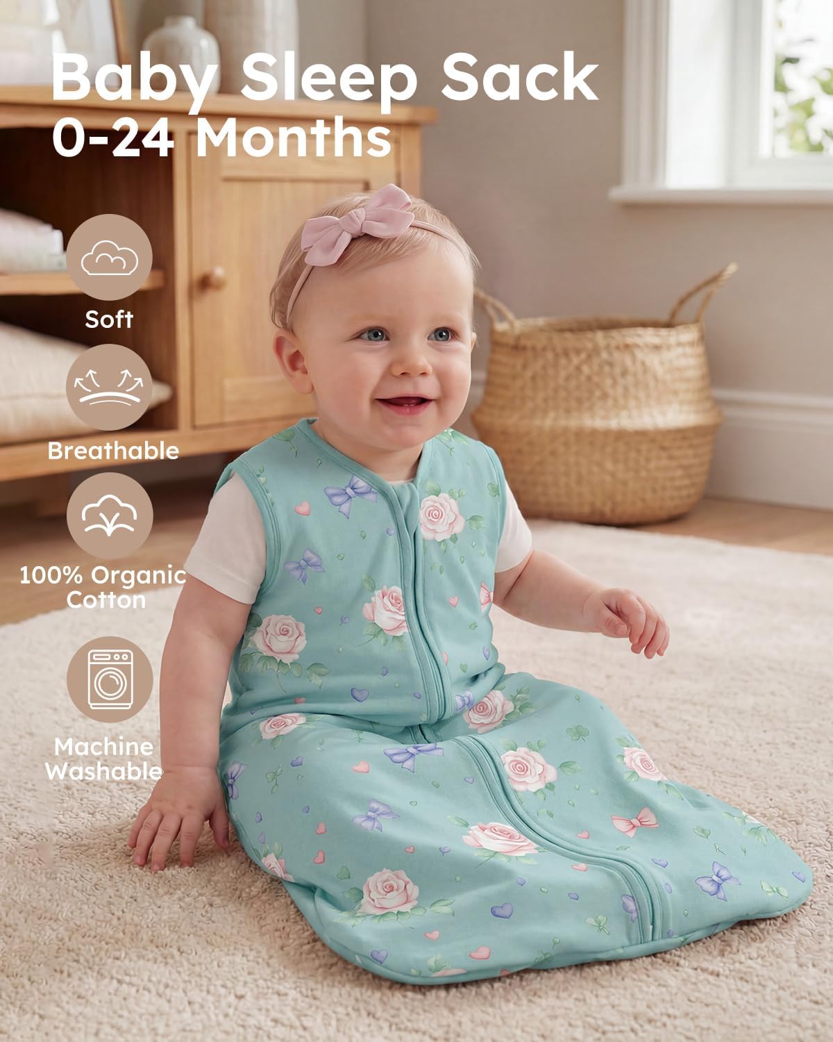 Yoofoss Baby Sleep Sack 6-12 Months Wearable Blanket for Babies 100% Organic Cotton 2-Way Zipper TOG 0.5 Toddler Sleeping Sack 3 Pack, Soft Lightweight Sleep Sacks