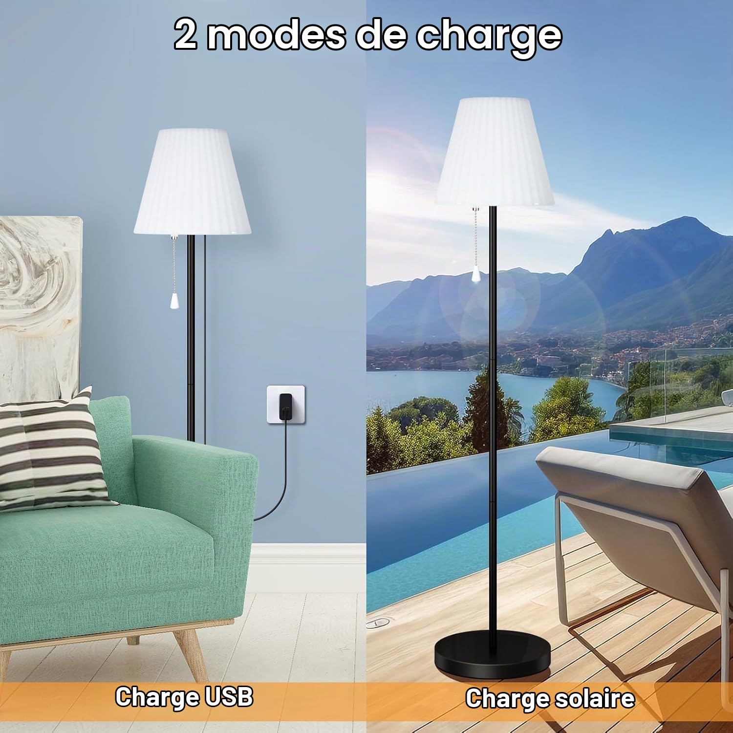 Lampe Solaire Sur Pied Pour ExtéRieur Avec Capteur de LumièRe, étanche IP65, Rechargeable Par USB, Intensité Variable En Blanc Chaud Et Rgb, Lampe Sur Pied Sans Fil Pour Terrasses