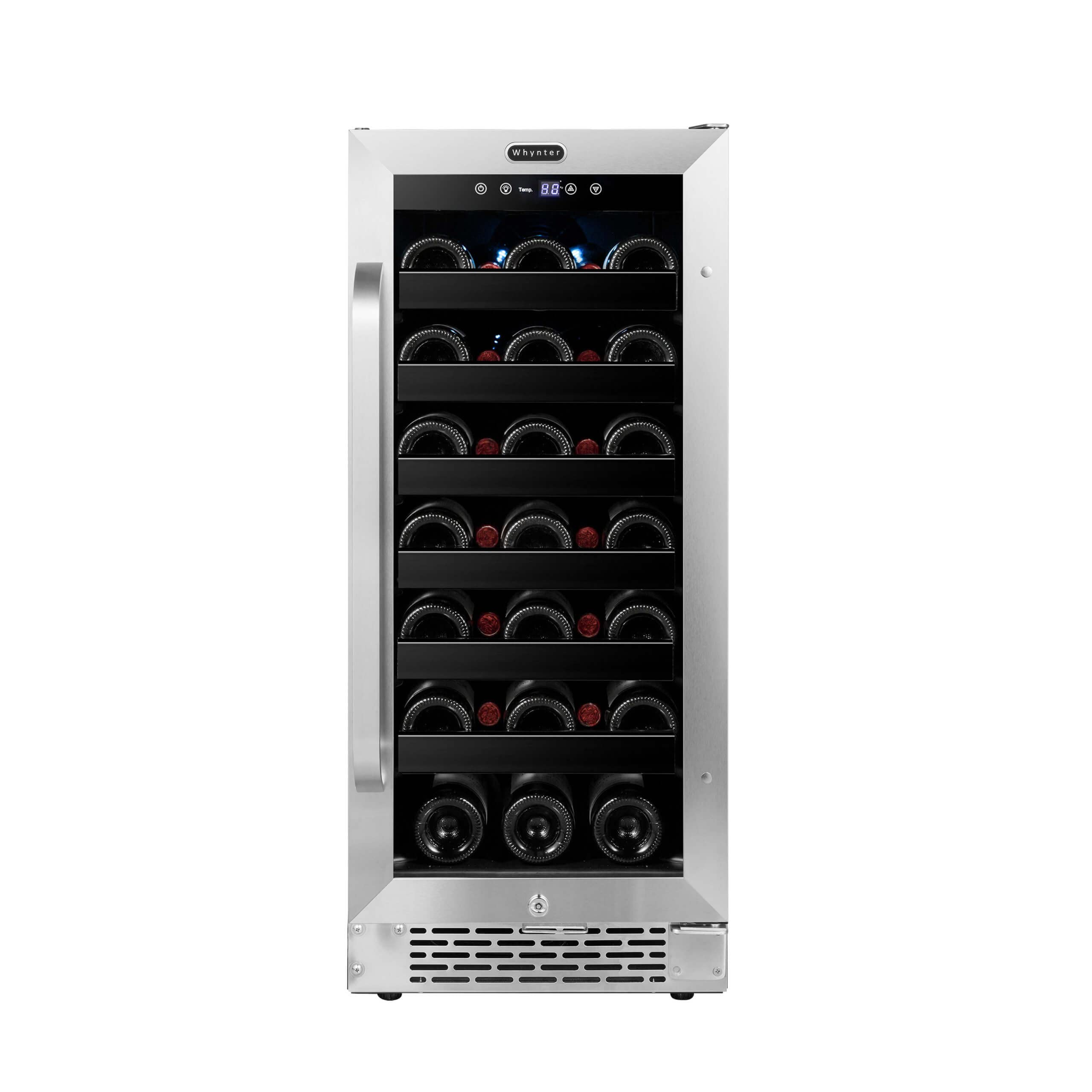 Whynter BWR-308SB Stainless Steel 15 inch Built-in 33 Bottle Undercounter Wine Refrigerator with Reversible Door, Digital Control and Lock on Fridge.com