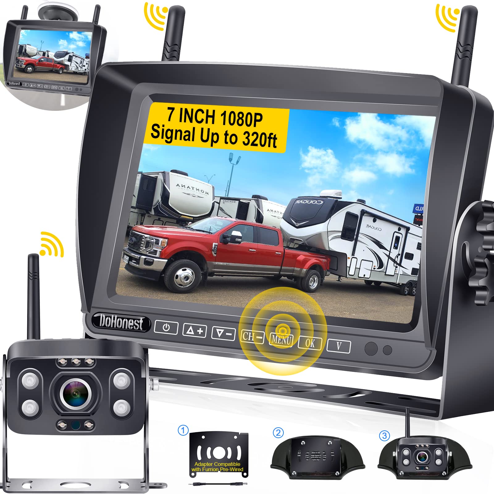 Buy RV Backup Camera Wireless HD 1080P with 7‘’ Touch Key DVR Monitor
