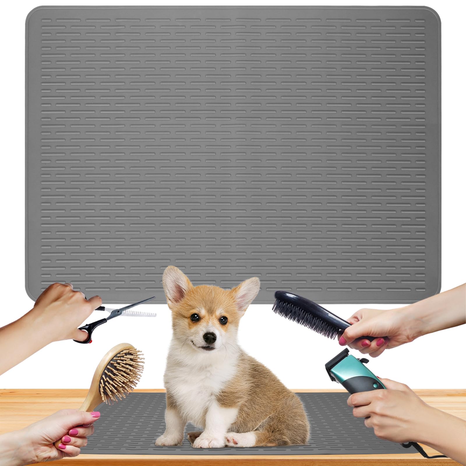 CebraBounze Dog Grooming Table Mat Pad Non Slip - 28" x 19.7" Silicone Anti-Fatigue Groomer Mat, Waterproof Soft Pet Grooming Table Mats for Home Use & Professional Salon