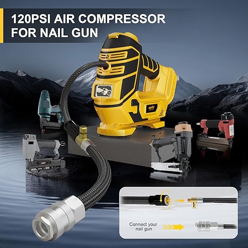 Miniatura 5 de Compresor de aire para grapadora neumática con clavadora, compatible con batería Dewalt de 20 V (solo herramienta), compresor portátil inalámbrico