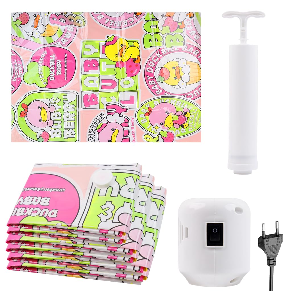 Supvox® Vacuum Storage Bag 6pcs Vacuum Storage Sealer Bags with Hand Air Pump Multi Sizes, Fashion Print Seal Compression Bags Space Saving Bag for Clothes Bedding, Quilts, Shoes, Comforters, Blankets