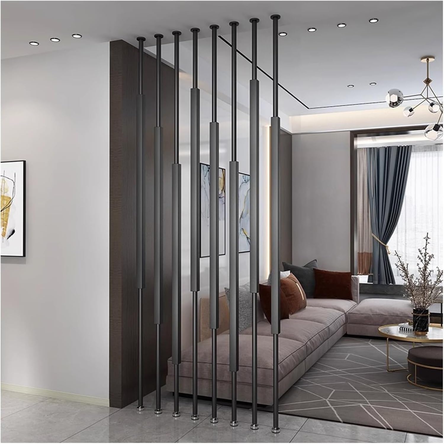 Floor to Ceiling Wall Post Partitions Screens， Adjustable Foot Room Divider Post, Multicolor, 200-240cm, 8 pcs(Black,205cm/80.7in/6.72ft)