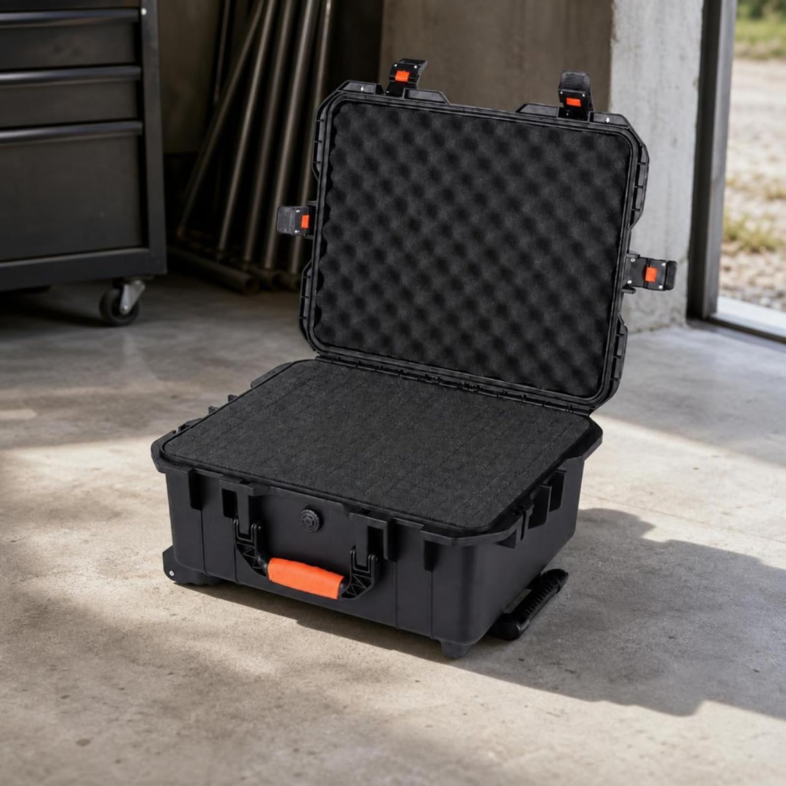 Maletín Rígido Seguro Maletín Protector con Pestillos Portable Estuche Rígido para Rescates, Viajes, Sin Asa Retráctil con Espuma De Rejilla