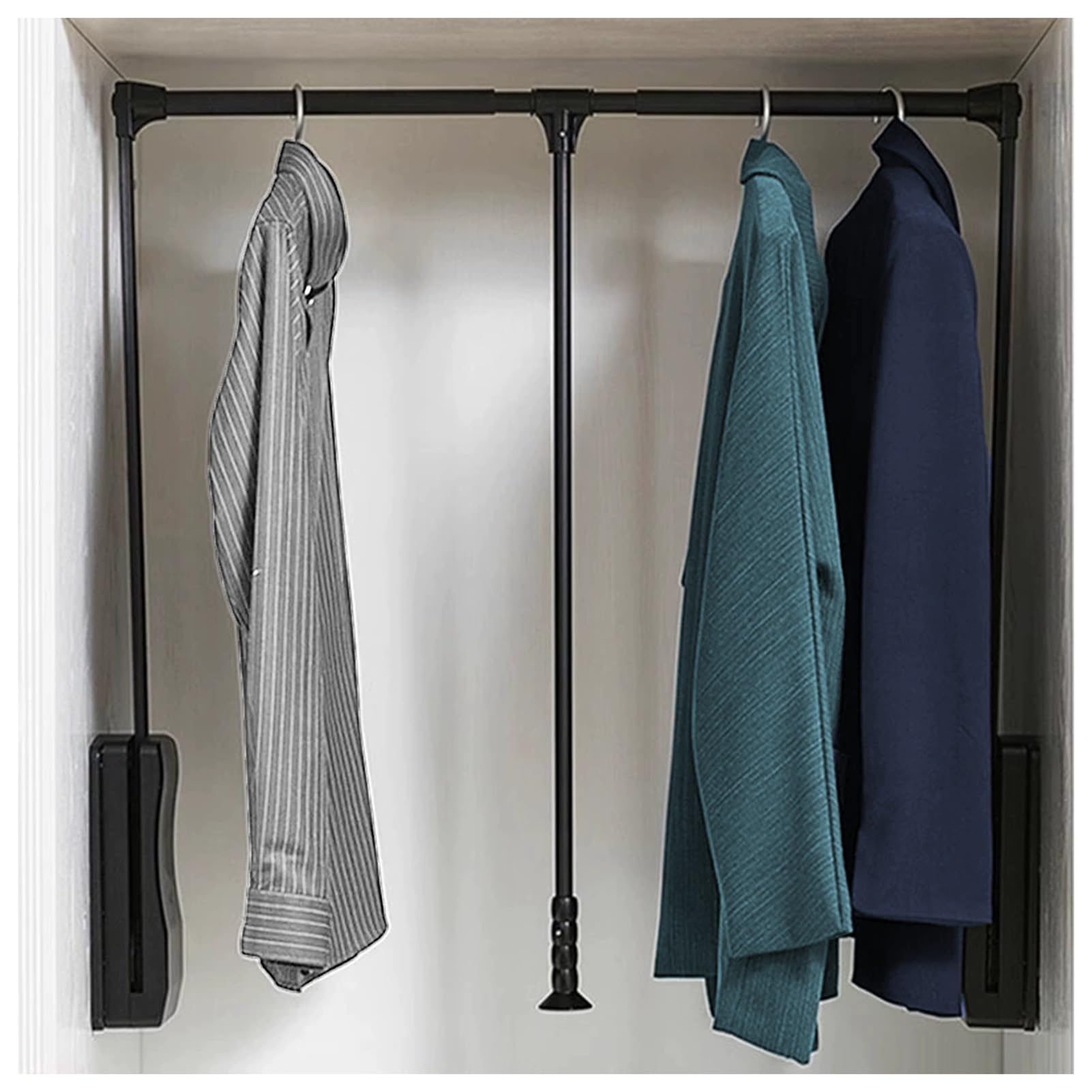 HTTGDGDH Adjustable Pull Down Closet Rod - Side Mounted Wardrobe Organizer For Clothing Storage - Fits Cabinets 21.65-49.21 Inches - Black, 930-1250Mm,Black-700-930mm