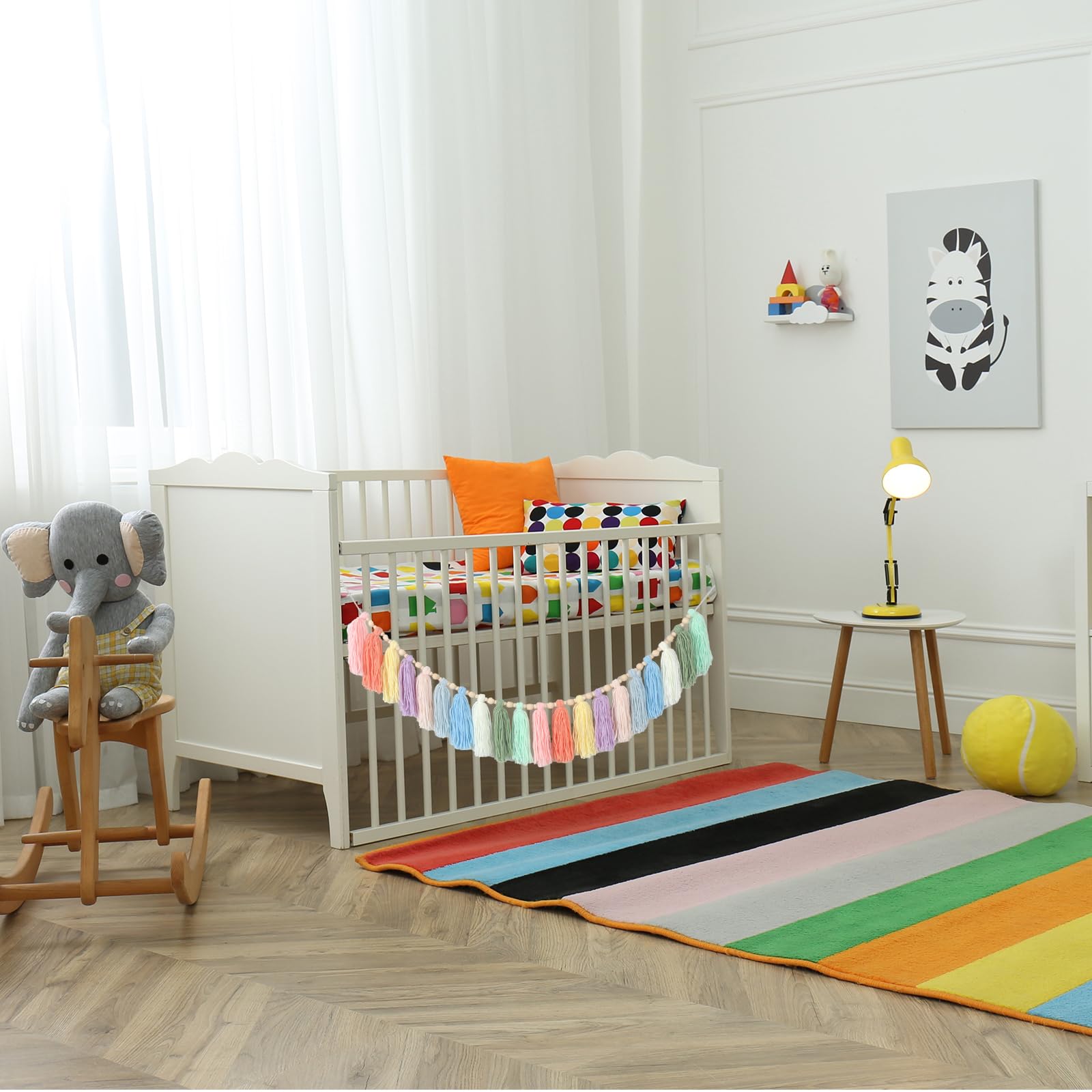 GIAUMA Tęczowa boho przędza frędzle girlanda z drewnianymi koralikami pastelowe kolorowe wiszące na ścianie frędzle baner Święto Dziękczynienia żniwa przyjęcie dekoracja przedszkola klasa baby shower