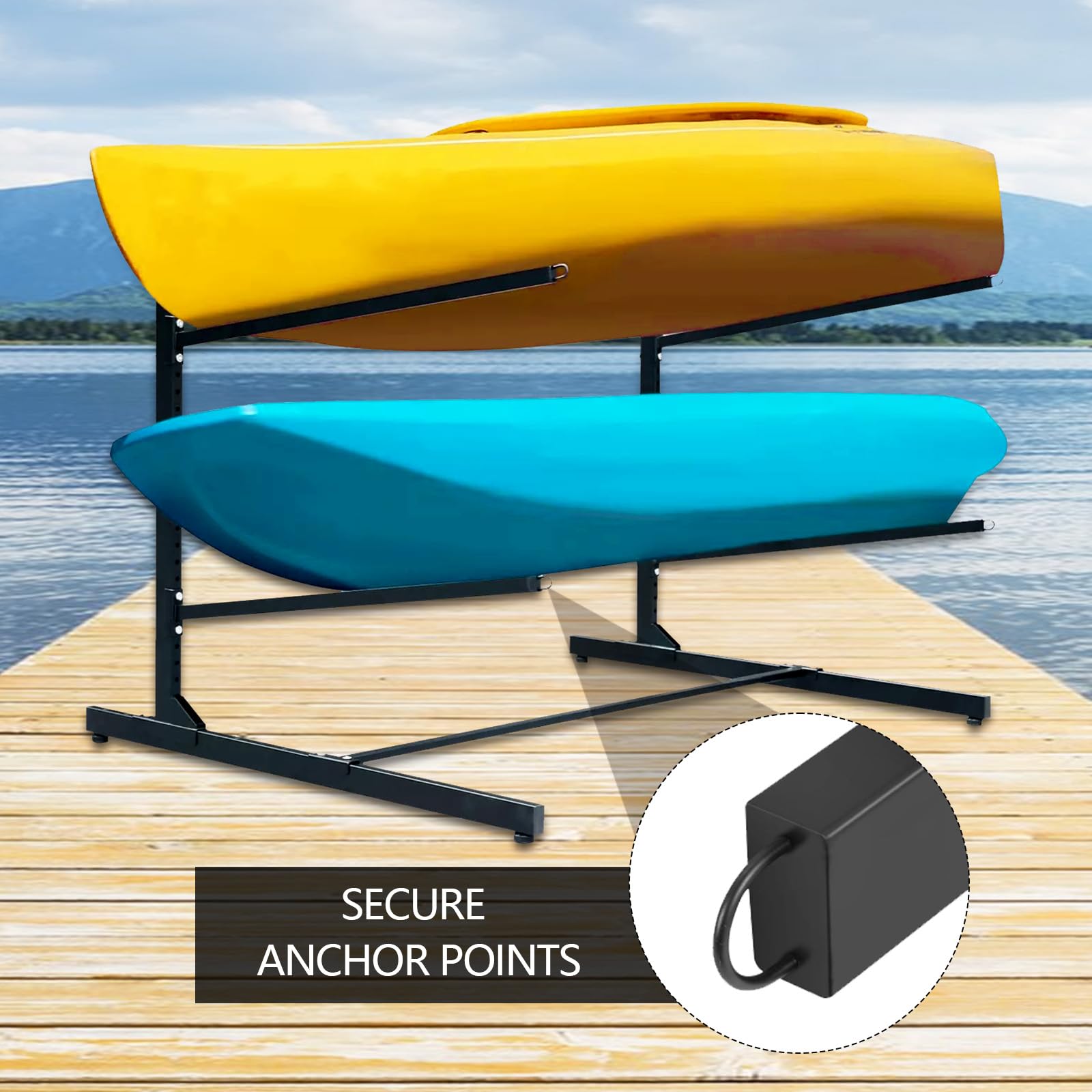 Soporte para Kayak Independiente, Soporte para 2 Kayaks Estante de Almacenamiento Soporte para Kayak Independiente Accesorios para Kayak Estante para Canoas a Prueba de lluvia y a Prueba de Viento