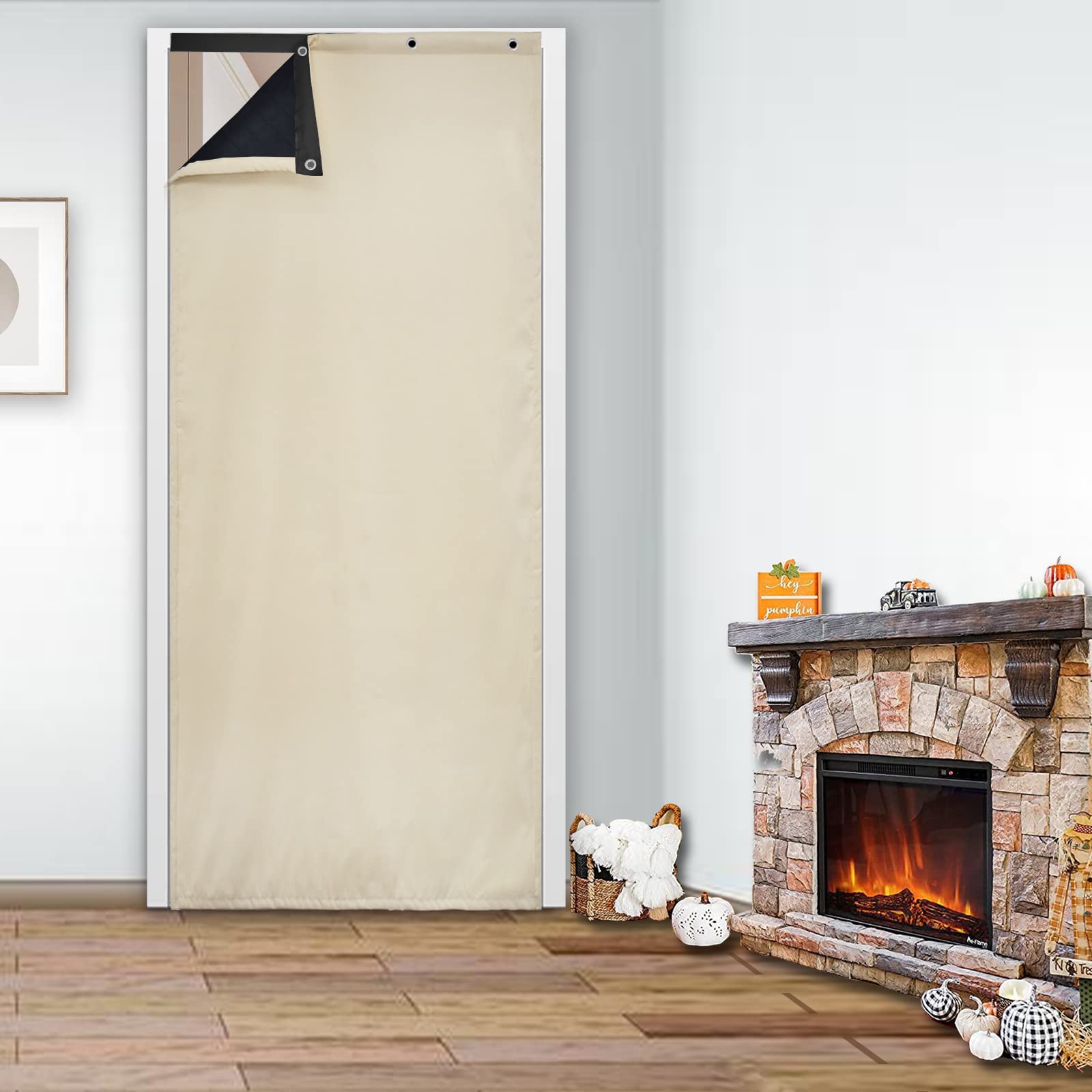 Herbst- und Winter-Baumwolltürvorhang-Haus verdickter winddichter Schallschutz-Wärmeschutz-warme Anti-Kälte-Lufttrennwand-hängende Vorhänge Klimaanlagen-Vorhang Beige 130 x 235 cm