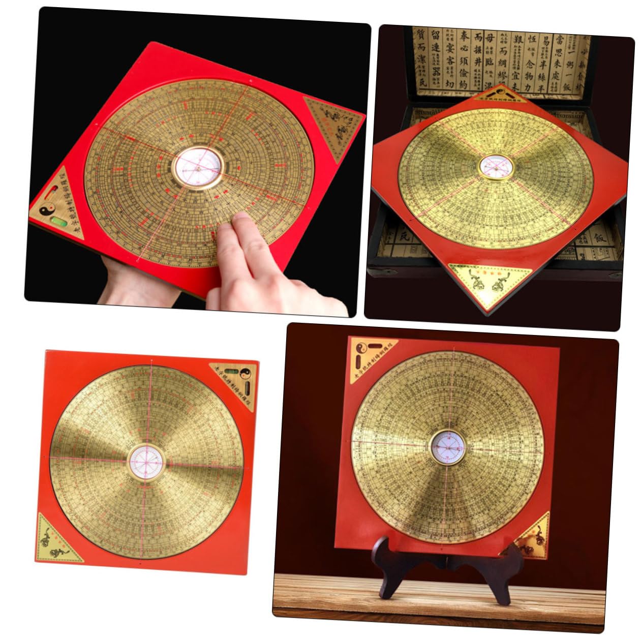 Brújula China Pequeña de Metal Rojo, Estilo Retro Tradicional | Adorno Taoísta Antiguo, Hierro y Cobre, Ligera para Hiking y Colección
