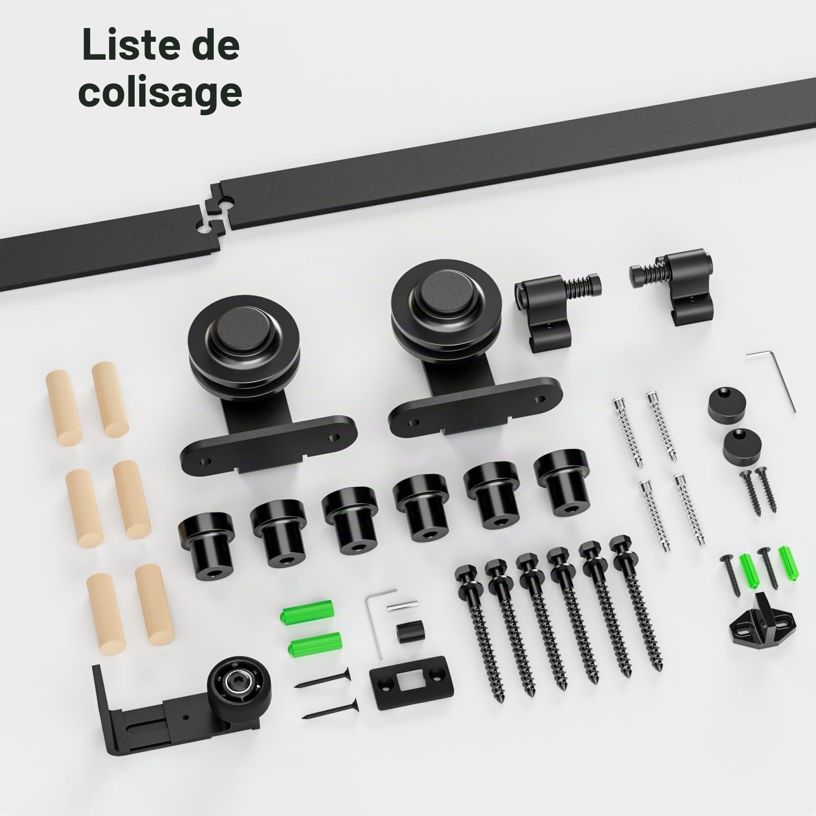 182CM/6FT ETIASQSA 6.6FT/200CM Quincaillerie De Porte Coulissante Kit Porte Coulissante Rail pour système de quincaillerie à célibataire porte Contient Ajustable Guide de Plancher Noir Guide