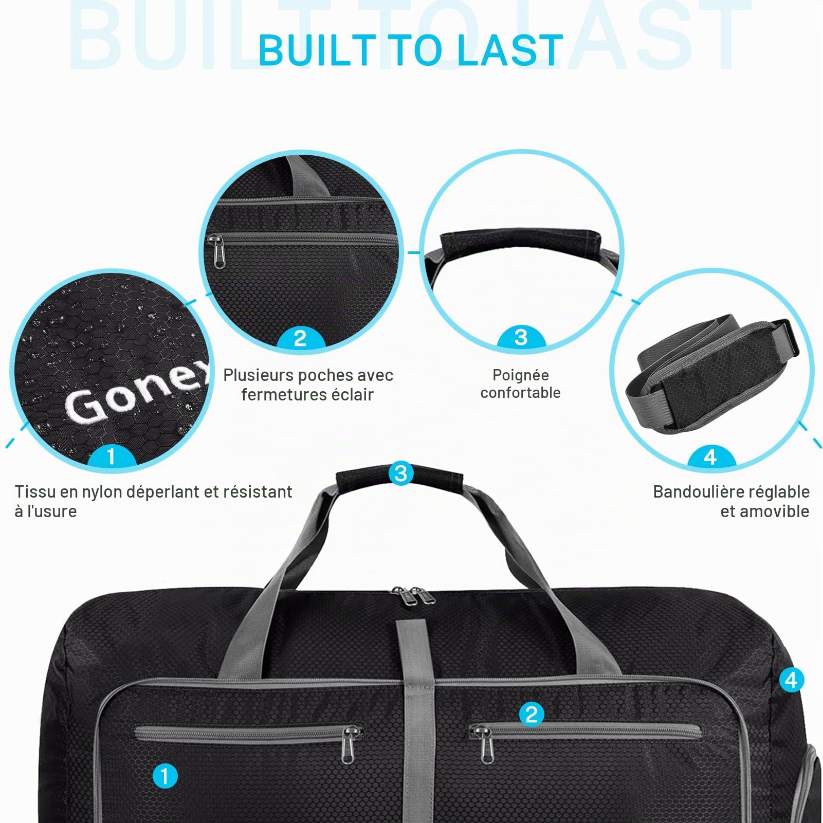 Gonex Sac de voyage / de sport / de gym léger pliable 80 l, Schwarz