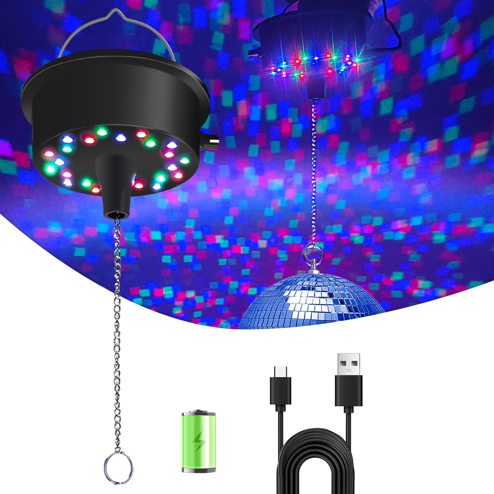 Disco Ball Motor with Lights, Palujorty 5-9 RPM 24 LED Mirror Ball Motor with Lights for 4