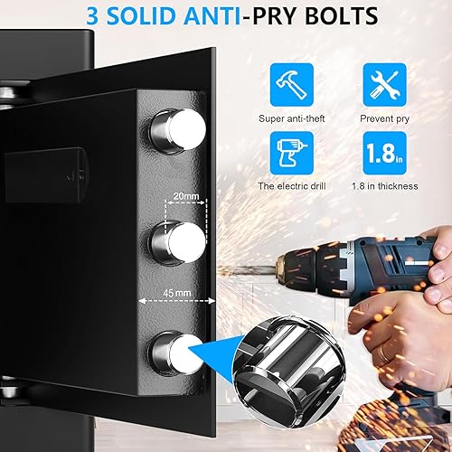 Miniatura 4 de Caja fuerte pequeña de 1.2 Cub para uso doméstico, caja de seguridad de acero con teclado programable, llaves de repuesto y estante extraíble, caja