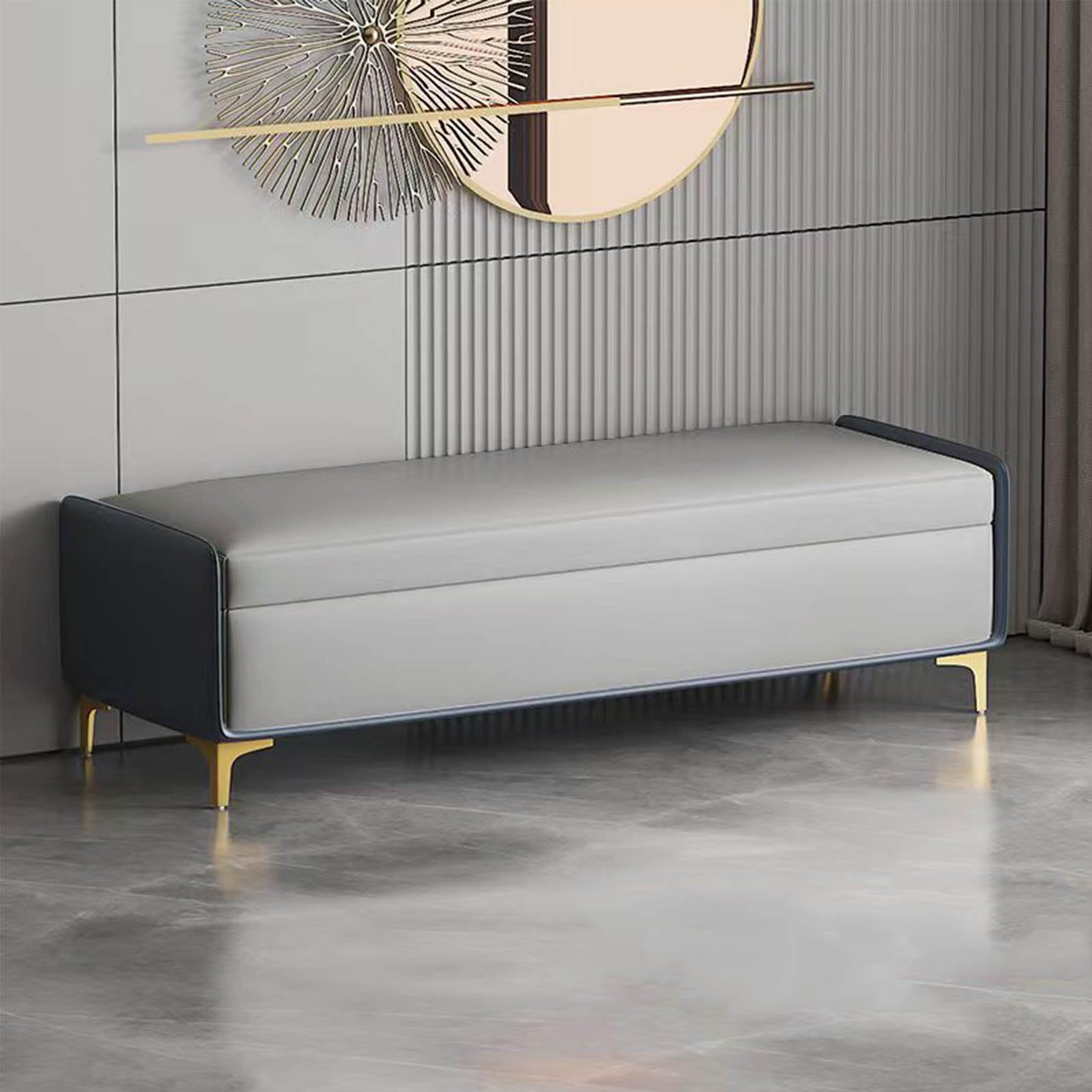 Banc de rangement en cuir synthétique de 120 cm avec pieds dorés pour bout de lit
