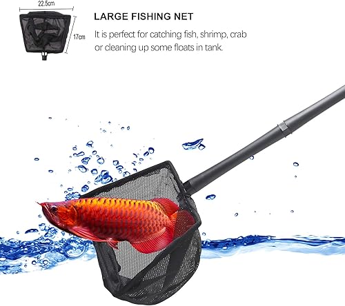 Miniatura 2 de boxtech Herramienta de limpieza de acuario, kit limpiador de peceras 5 en 1 para pecera, raspador de algas de acero inoxidable, red de acuario, clip