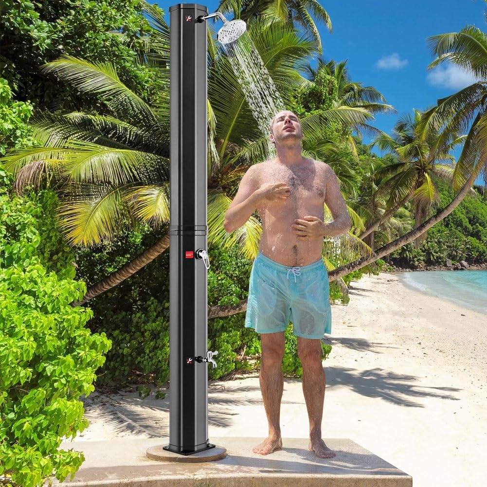 Freestanding Outdoor Shower,60L Solar Heated Outdoor Shower with 360° Shower Head and Foot Shower Tap,Temperature Pressure Pool Shower,for Outdoor Backyard Poolside Beach Pool Garden