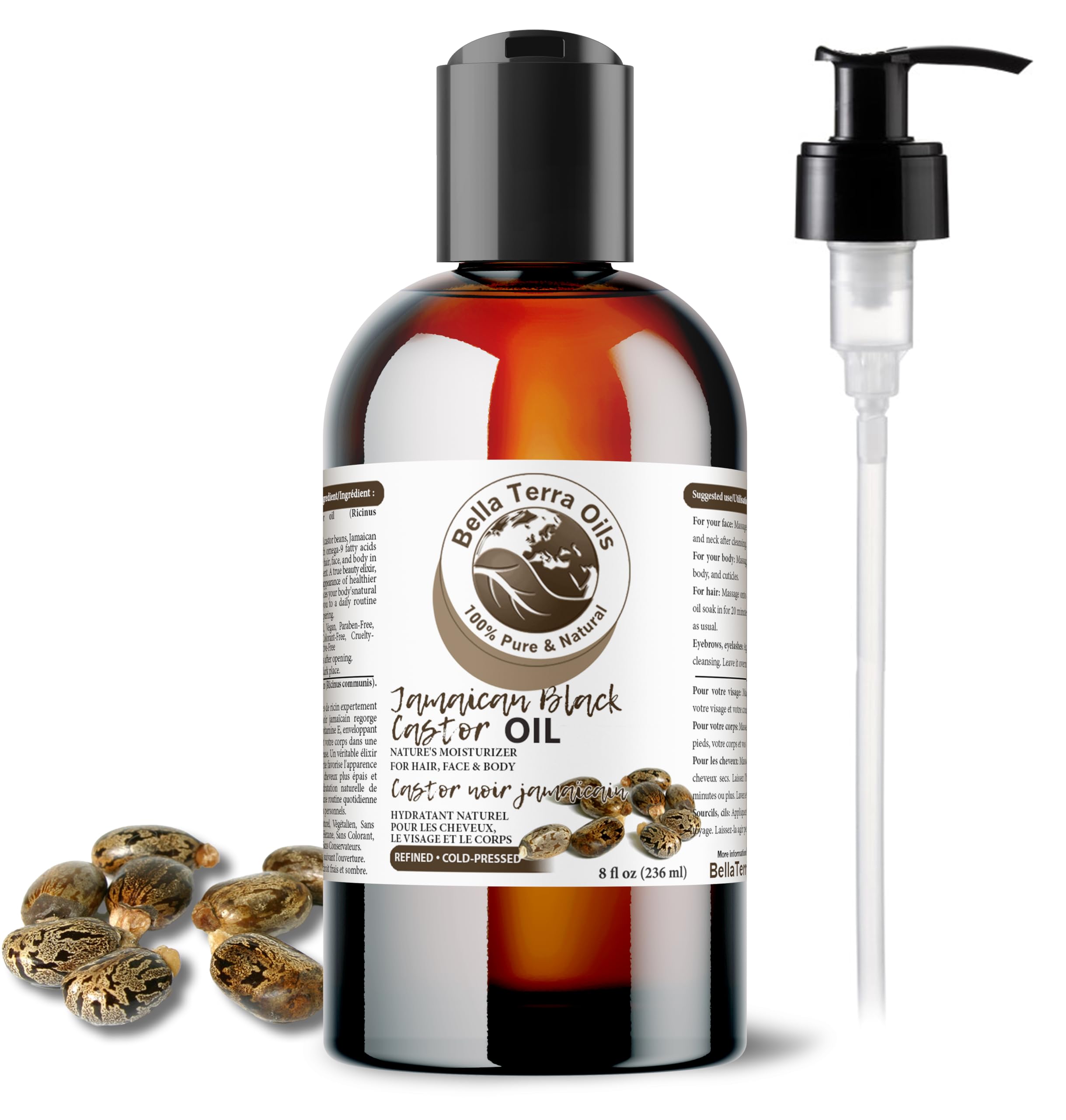 Bella Terra Oils - Jamaican Black Castor Oil 8 oz - Capturing the Essence of Nature, A Versatile Addition to Your Beauty Routine