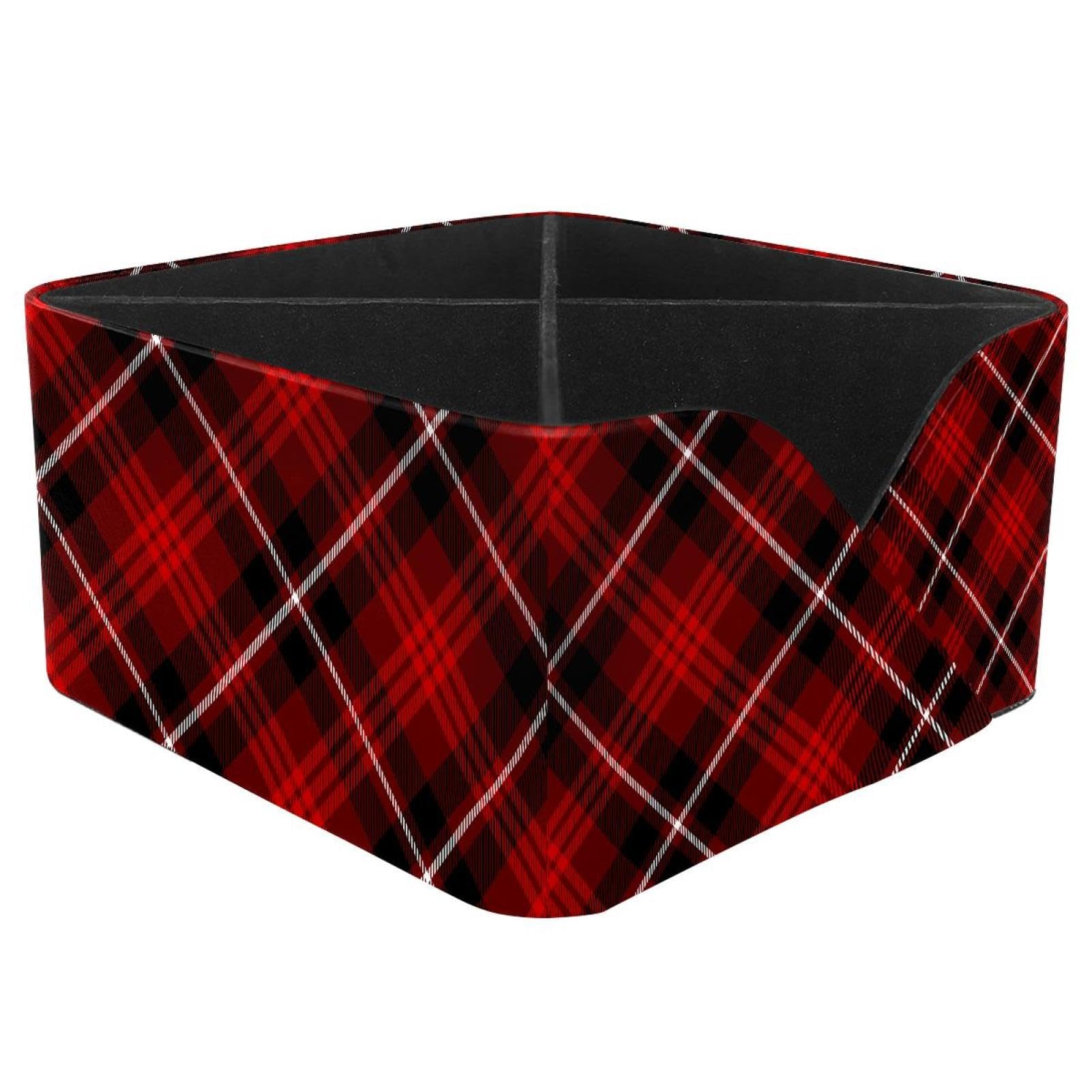 KengjuTesu Red Black Grids Desktop Organizer Pen Holder, Rectangular Pencil Cup for Office, Study and Makeup Stations