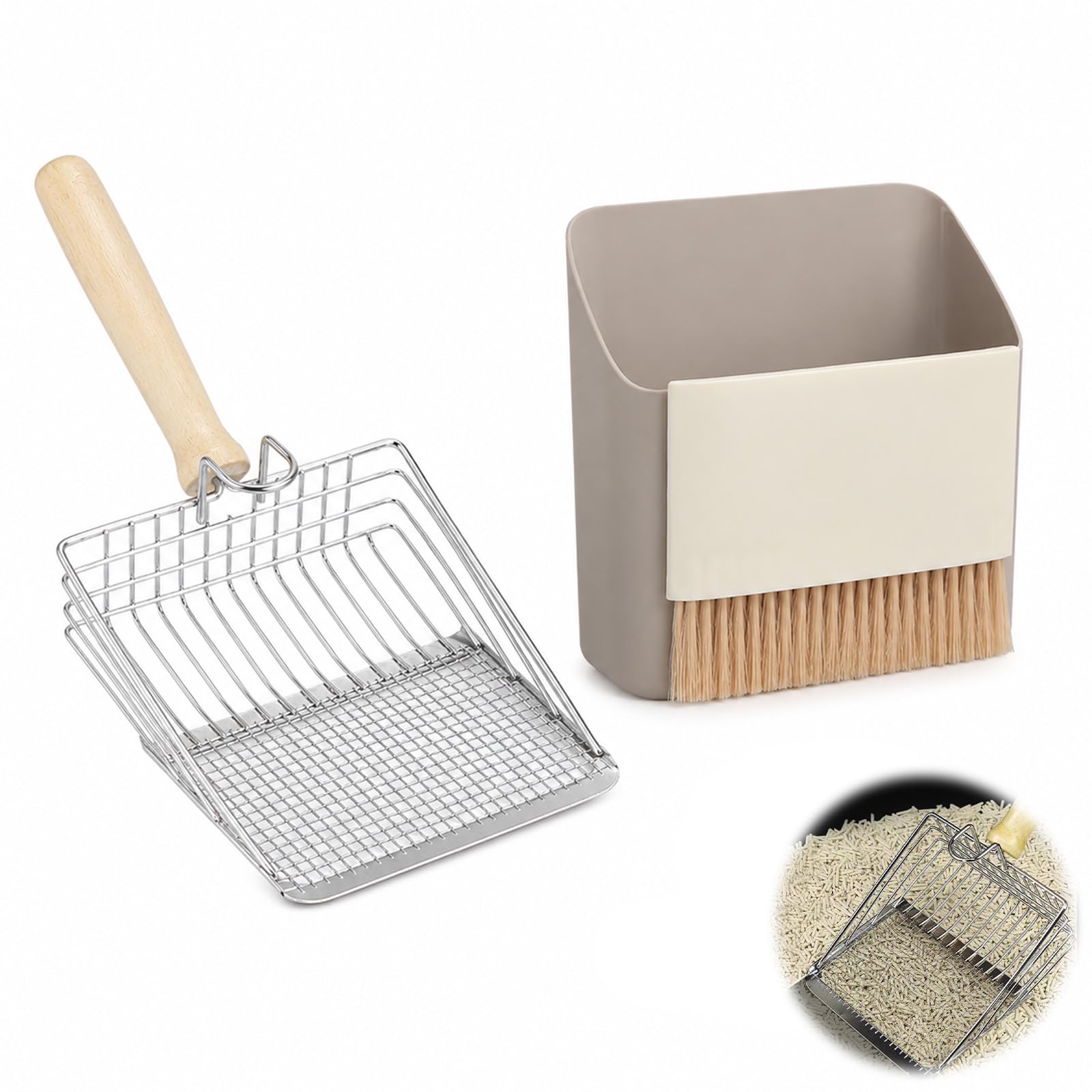 Feline Litter Scoop with Dustpan and Broom, Stainless Steel Litter Scoop