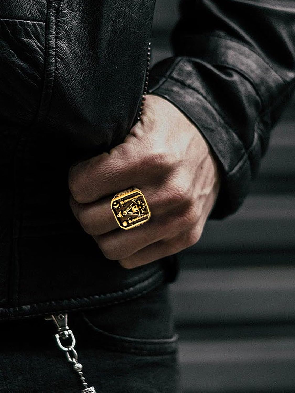 Masonic Rings for Men, 316L Stainless Steel/18K Gold/Black Freemason Band Rings Jewelry, with Gift Box
