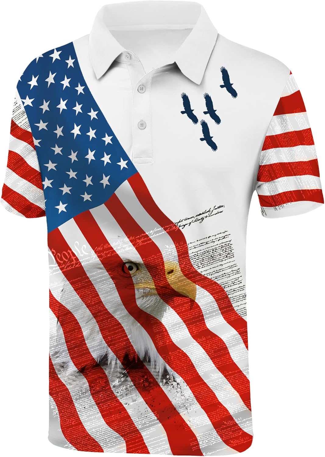 Men's Patriotic Polo Shirts Moisture Wicking Short Sleeves 4th July American Flag Golf Tennis Shirt Casual T-Shirt