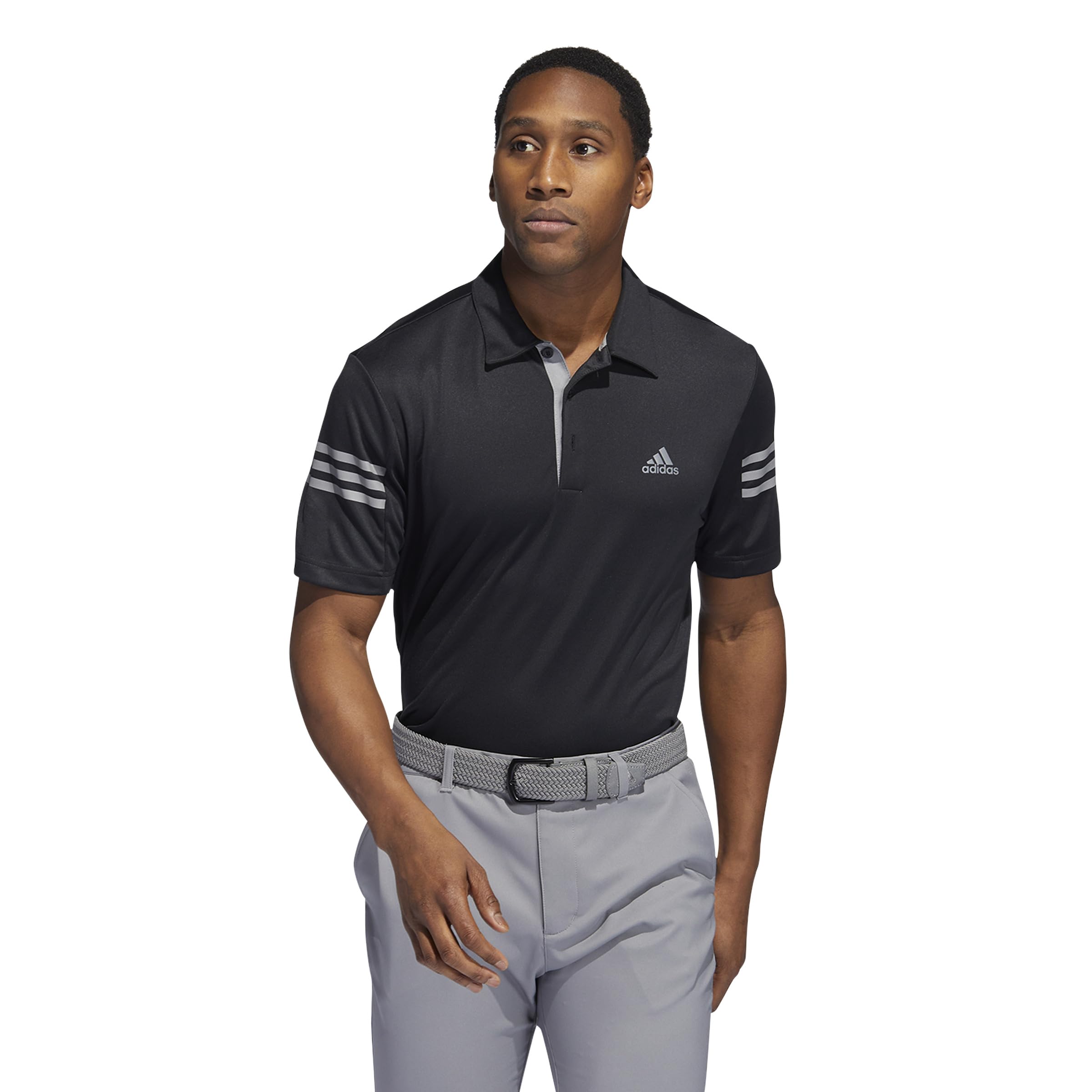adidas Mens 3 Stripe Polo Shirt Black L
