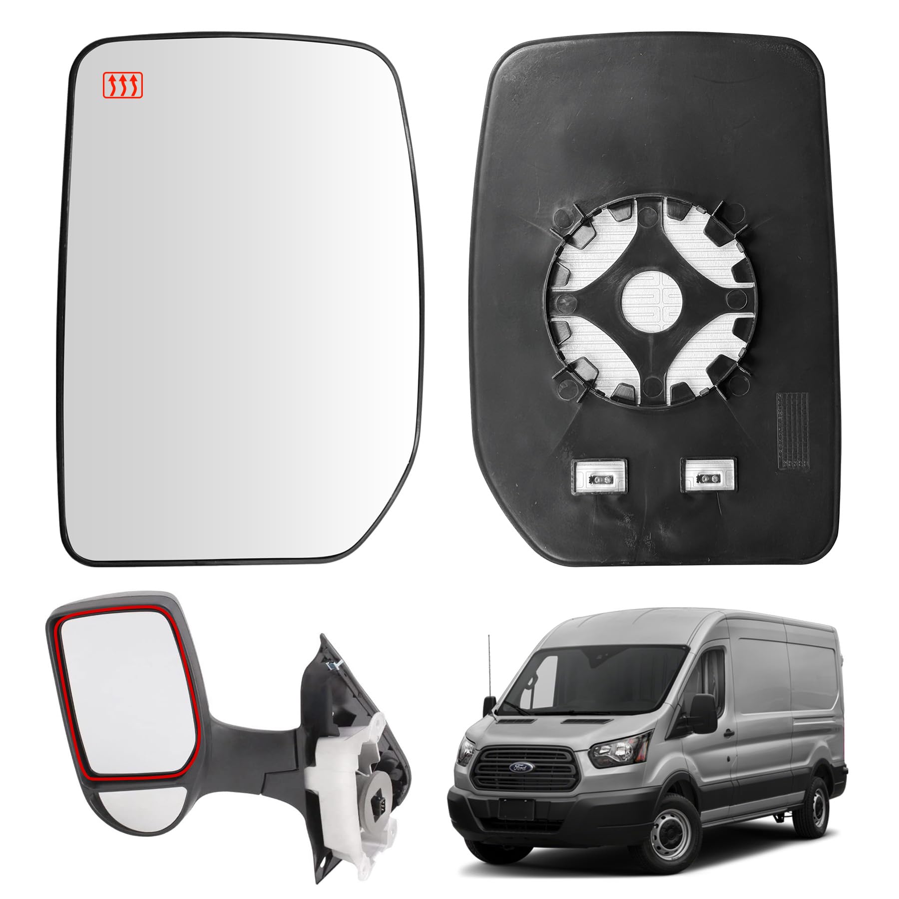 ConvitexWing Mirror Glass Left Side Heated Replacement for Ford Transit MK6 MK7 2000-2014 Car Buckle Passenger Near Side