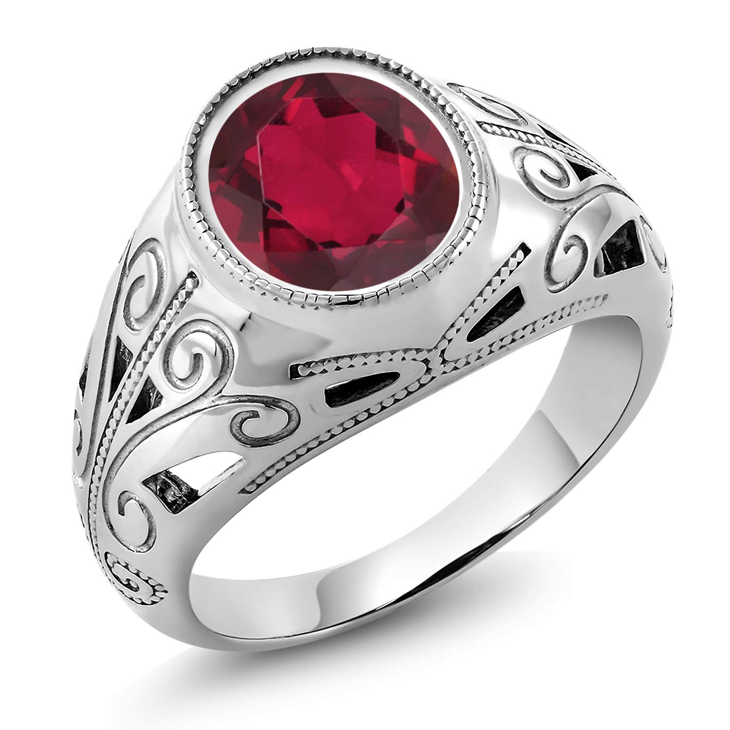 Gem Stone King925 Sterling Silver Oval Red Mystic Quartz Men's Ring 4.15 Ct (Available 7,8,9,10,11,12,13)