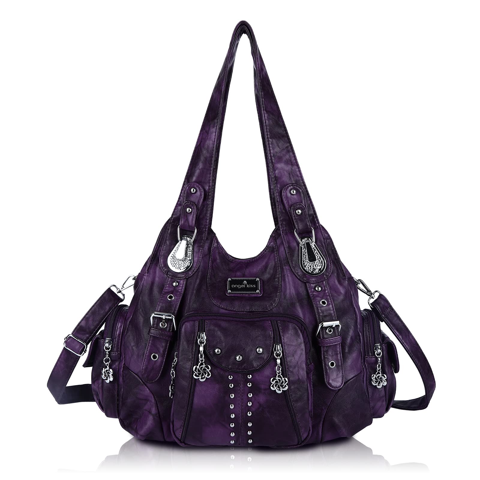 Angel Kiss Purses for Women Soft PU Leather Large Hobo Bags for Women Shoulder Bag Purple-5