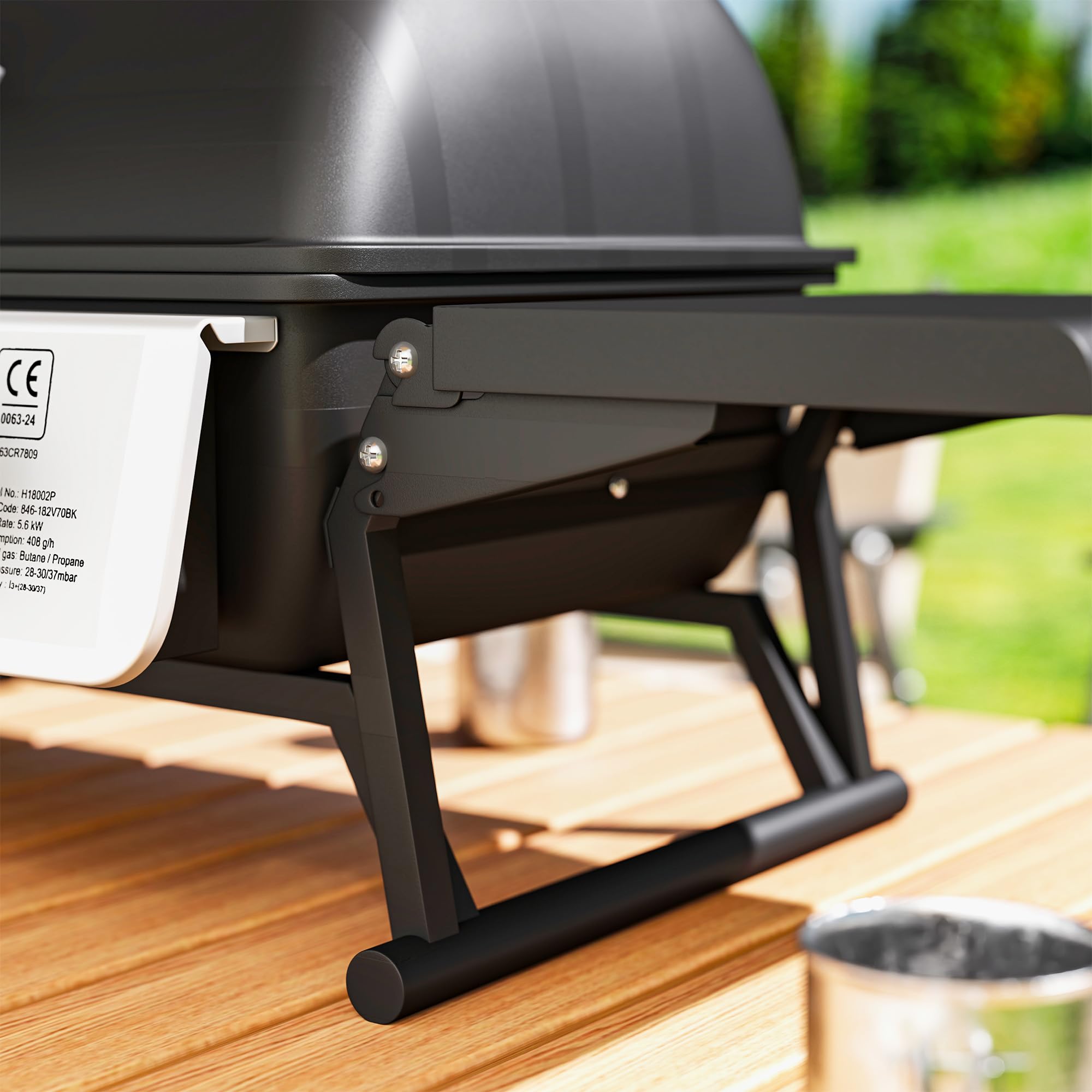 Outsunny Barbacoa de Gas con 2 Quemadores de Acero Inoxidable 5,6 KW Barbacoa Portátil con Mesas Laterales Plegables Bandeja Extraíble y Termómetro para Pícnic Camping 101x48x41 cm Negro