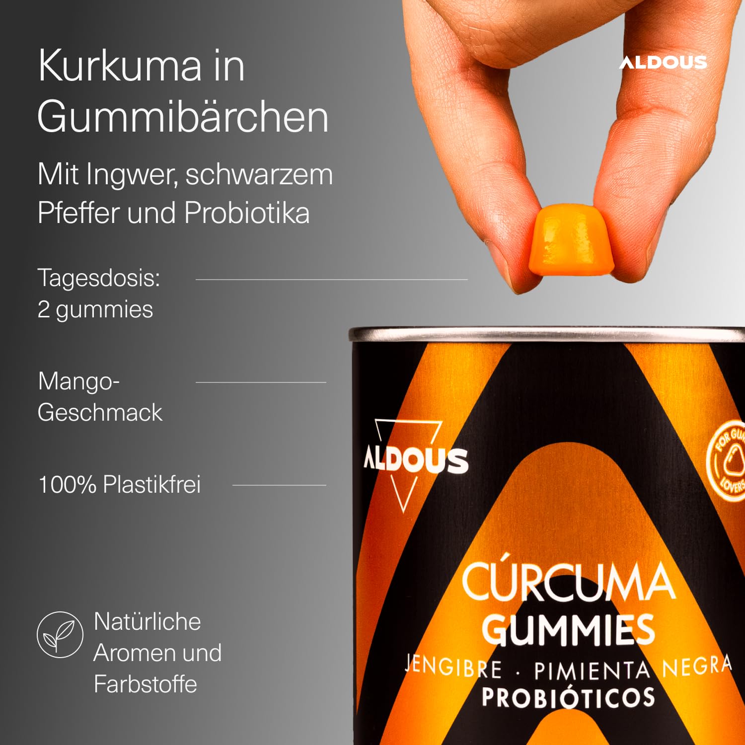 Kurkuma mit Ingwer und Schwarzem Pfeffer + PROBIOTICS - 2500 mg - 120 Gummibärchen - Natuurlijke mango & pittige gembersmaak - Natürliches Antioxidans und Entzündungshemmend - Quelle von Curcumin