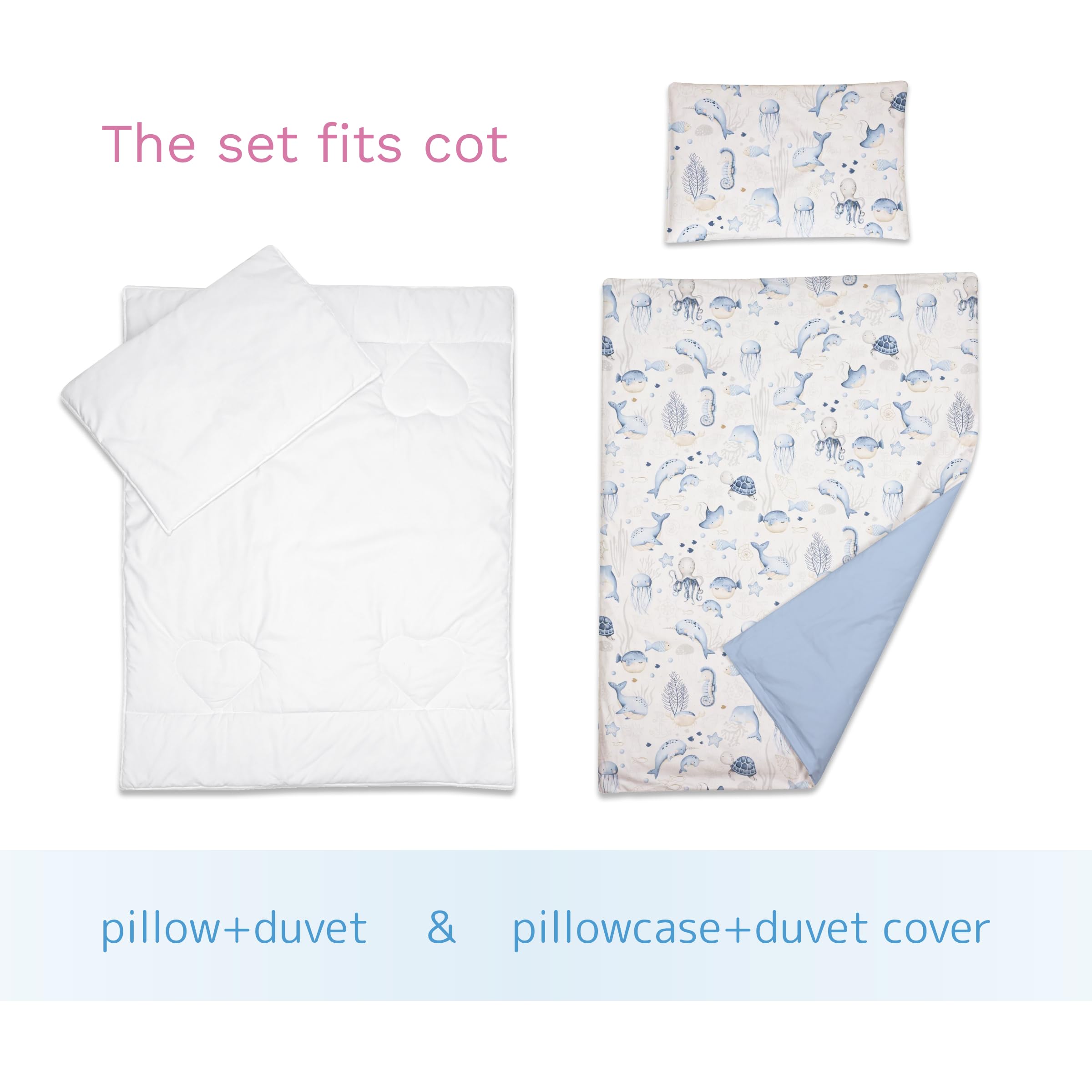 Baby Comfort Juego de Cama de 4 Piezas para Cuna Infantil de 120 x 90 cm, Funda de edredón y Funda de Almohada (océano) (12 Meses+)