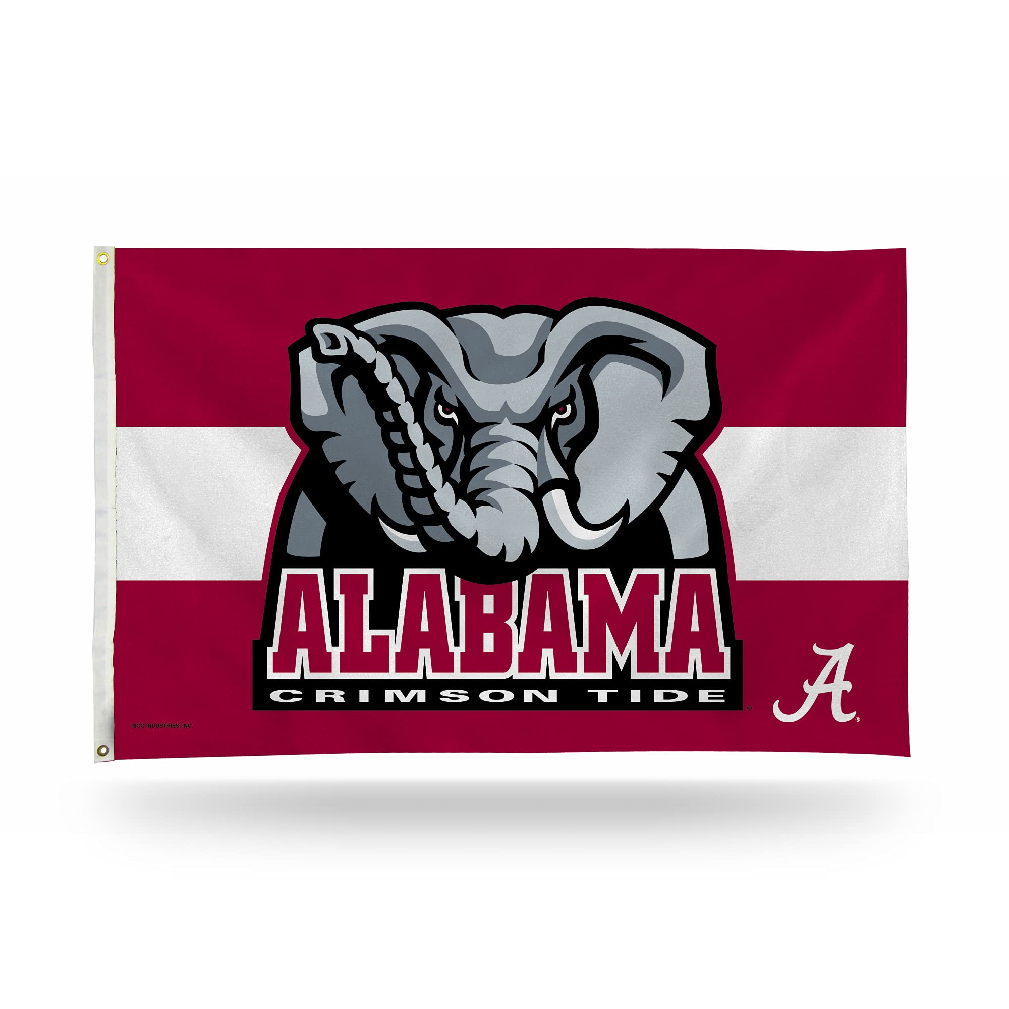 Rico Industries NCAA Alabama Crimson Tide White Stripe 3' x 5' Banner Flag Single Sided - Indoor or Outdoor - Home Décor