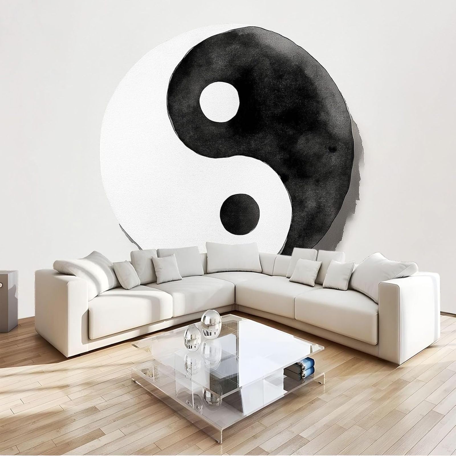 Hgjdjhnf Mural 3D Simple Yin Yang Symbol Black And White Wall Art Non-Woven Wallpaper Wall Decor Living Room Bedroom Apartment Wall Pictures Grey 150Cm X 105Cm