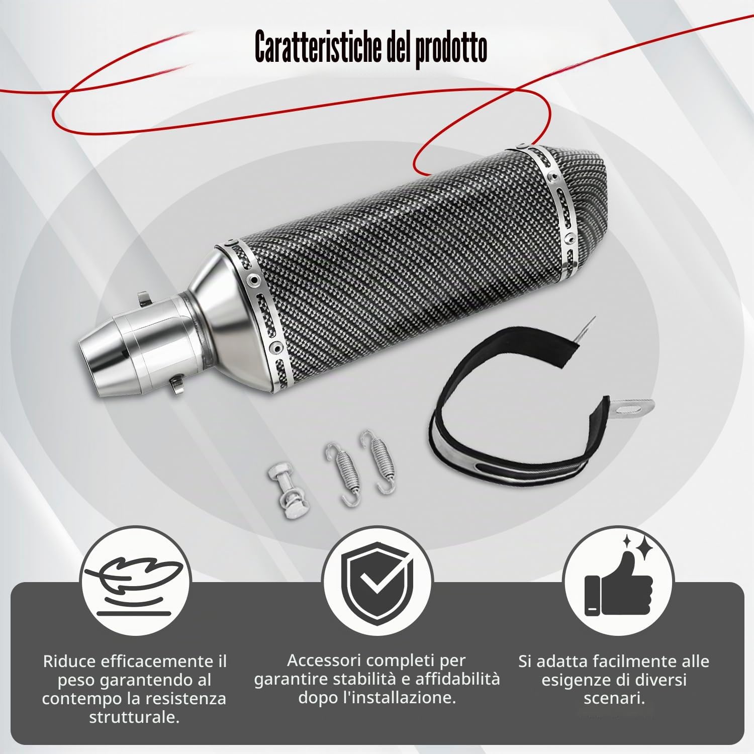 51mm Scarico Moto,Universal 1,5-2 Pollici Di Ingresso Slip On Tubo Di Scarico per Street Bike Moto Scooter