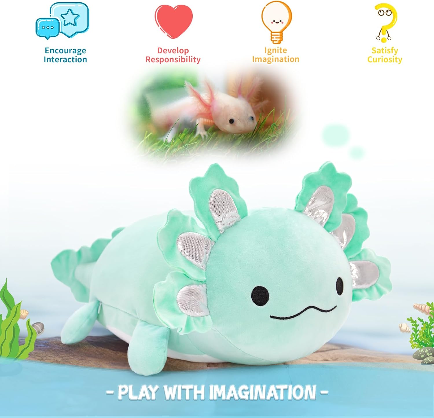 BENINY 4Pcs Axolotl Plush, Large Salamander Stuffed Animal Mommy 24" with 3 Babies in Tummy, Plushie Pillow Gifts for Kids