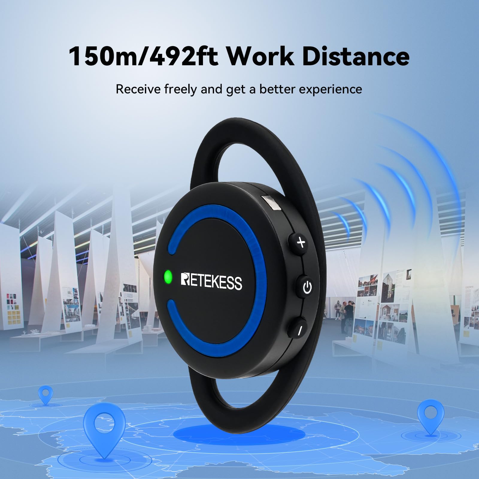 Retekess TT126R Tourguide-Headset-System, 280 m Zweiwege-Tourguide-System, Mini-Ohrbügelempfänger, für Werksführungen, Konferenzen (1 Empfänger)