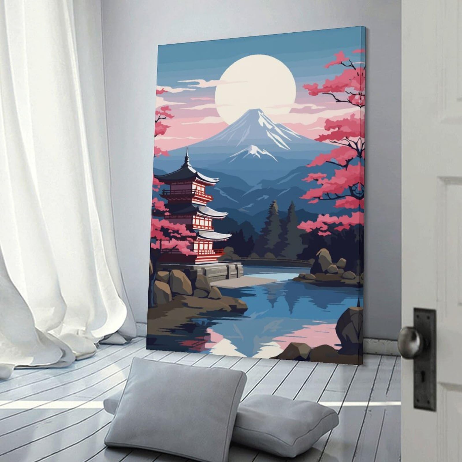 Junmoney Frame-Style-22 Japanese Landscape With Mount Fuji Decorative Wall Artwork 20X30inch(50X75cm), For Corridors, Hallways Or Apartment Entries, Home Artwork For First Impressions