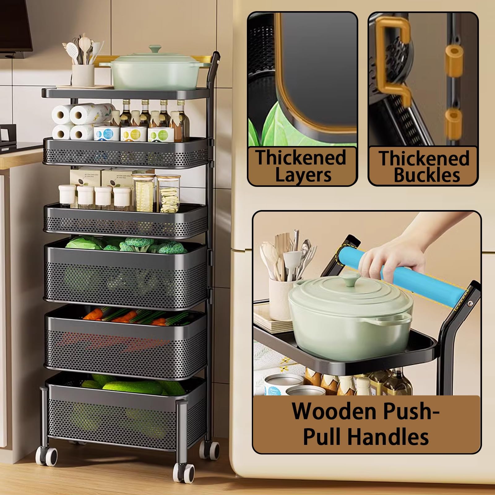 Carrito Baño con Ruedas, Carrito Almacenaje, Carro Auxiliar Cocina, Carro Pequeño con Dispositivo Magnético y Ruedas Universales, Adecuado for Cocinas, Salas de Estar y Dormitorios