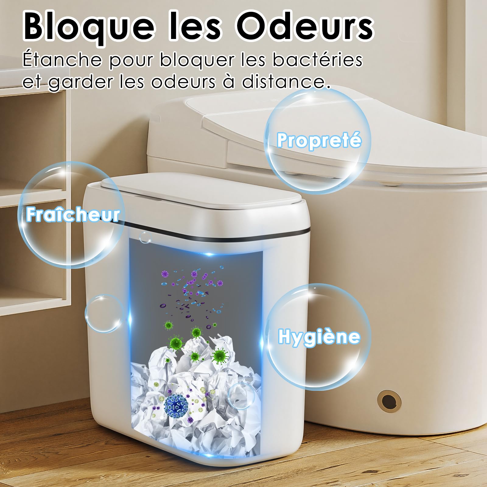 Cubo de Basura Inteligente Silencioso Cubo Basura Automatico Carga USB Cubos Basuras con Sensor Papelera Inteligente Papelera Baño con Sensor para Cocinas, Oficinas, Salones y Baños