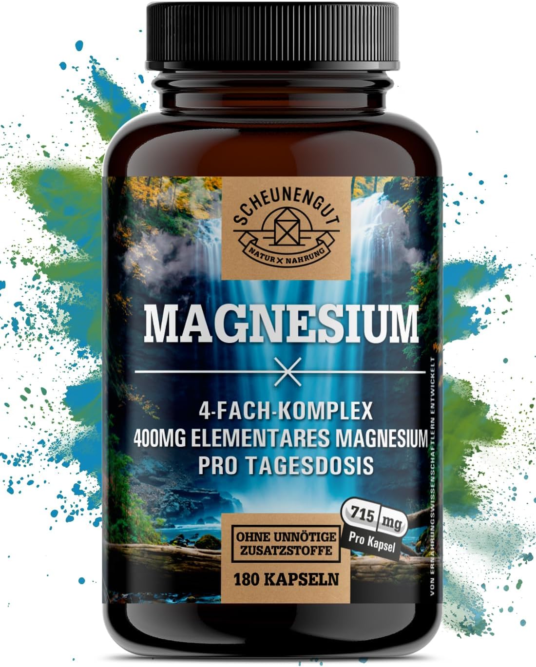 Magnesium -1430 mg per dagelijkse dosis – belangrijk: laboratoriumgetest 4-voudig complex + 400 mg ELEMENTARES (bioactief) magnesium hoge dosis I 180 stuks I Laboratoriumgetest -NE- SCHEUNENGUT®