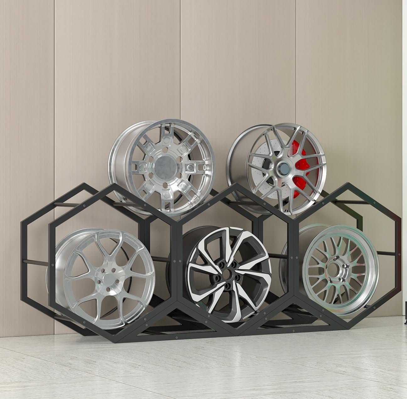 CGCSYZ Rims Tire Rack for Garage, Hexagon Display Rack, Steel Spare Tyre Organizer, Wheel Organizer Holder (B)