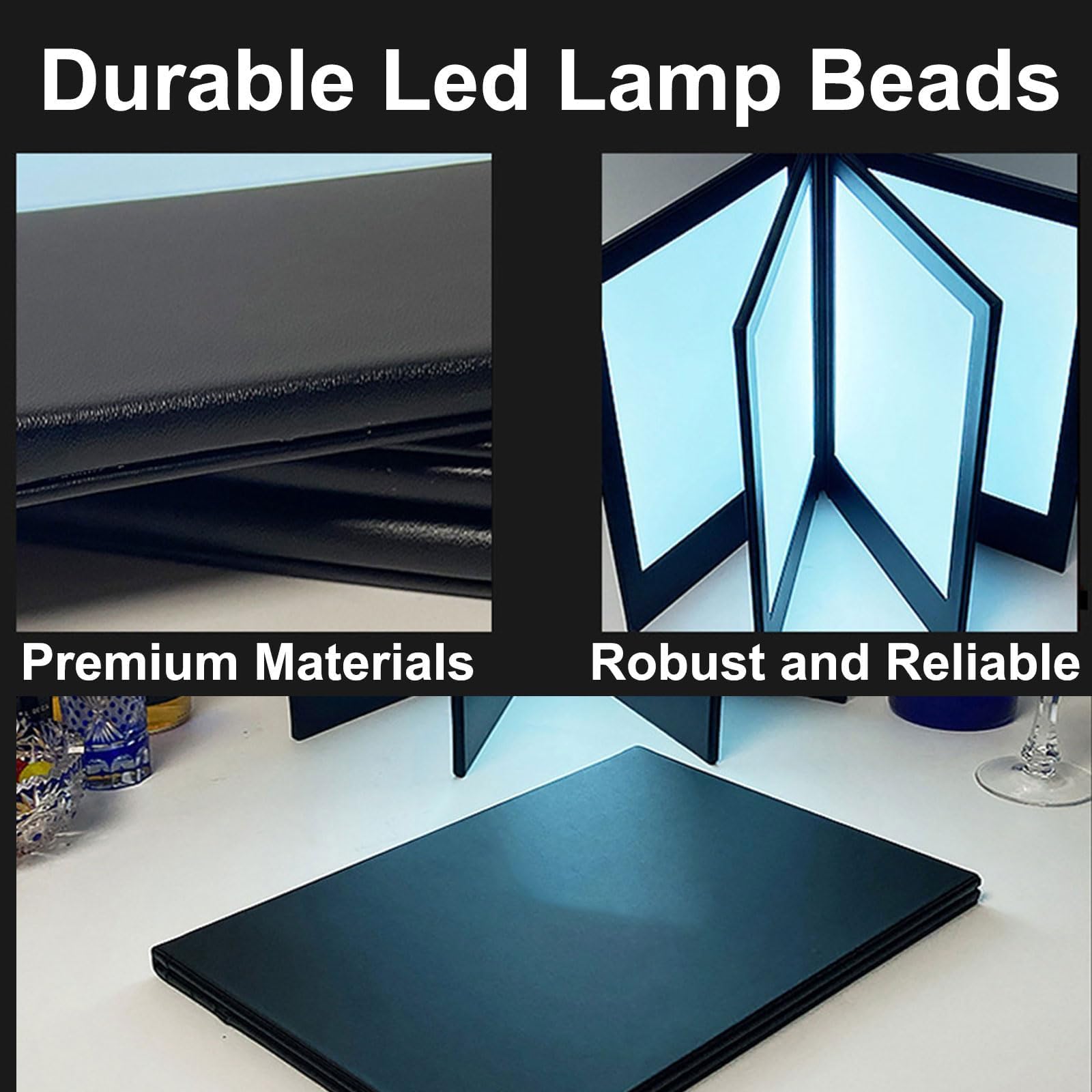 Portamenú LED Retroiluminado Recargable, Portamenú Iluminado | Libro de Menú LED Iluminado, Doble Panel Plegable, Luz de Larga Duración, Duradero y Fácil de Limpiar, para Bares(A5,3 Pages)