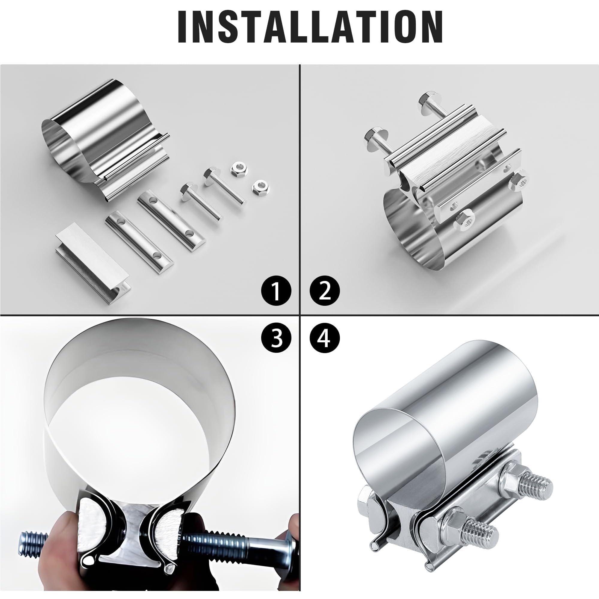 2.25 Inch Exhaust Pipe Clamp - Steel, Bolt-On, Universal Fit For Muffler Systems (Pack Of 5) 9 thumbnail image