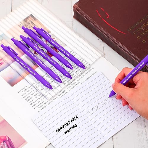 Miniatura 4 de Ireer 100 bolígrafos de cinta morada a granel para mujeres sobre violencia doméstica para concientización sobre sobredosis, tinta negra, cáncer de